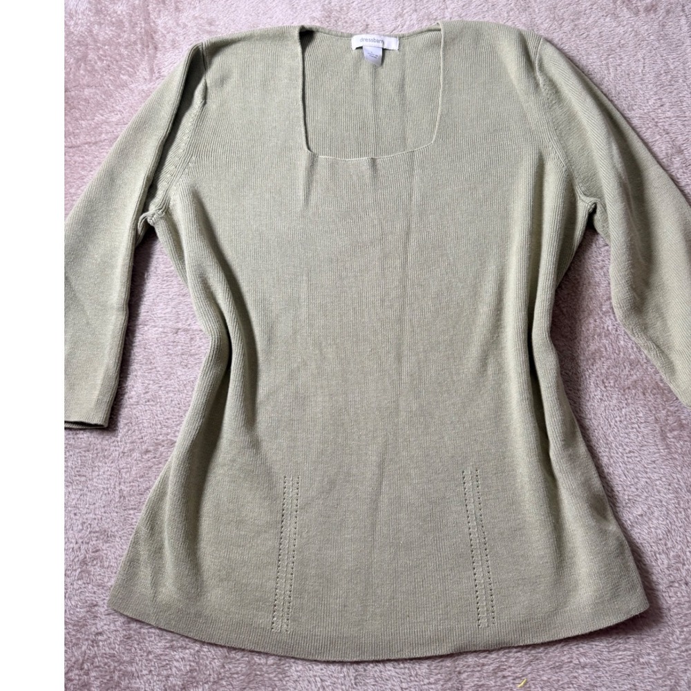 Dressbarn Sage Ribbed Knit 3/4 Sleeve Sweater Women Large Soft Girl Balletcore